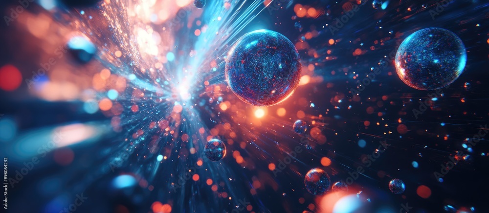 Aufkleber abstract 3d rendering of chaotic particles with surreal low poly spheres in a void a futuristic back