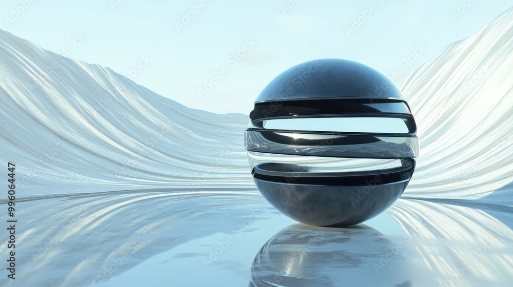 Poster abstract 3d rendering of a sphere with rings set against an empty surreal background futuristic desi