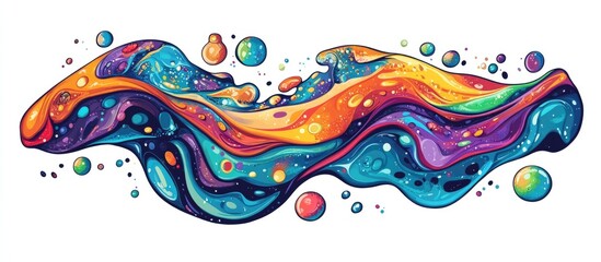 Hand drawn 2d icon of an abstract liquid water blob with surreal bubbles designed as a fun summer themed tattoo sticker in a psychedelic pop art style
