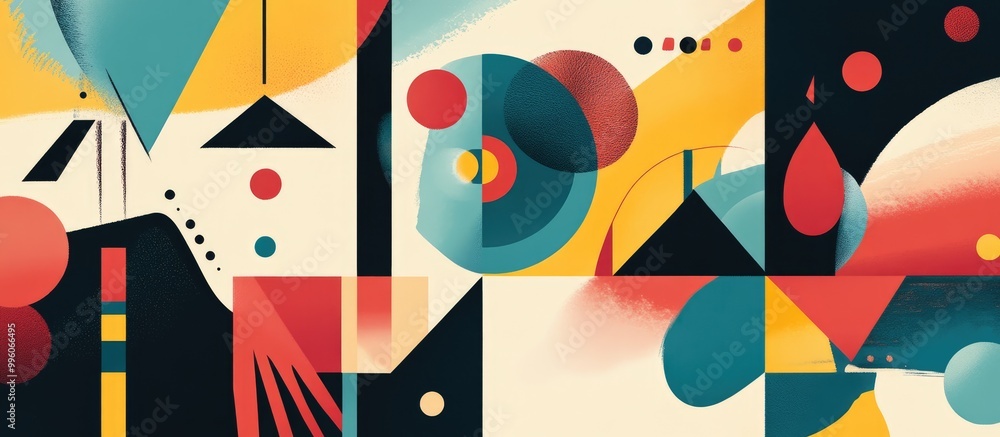 Aufkleber surreal composition that blends geometric shapes with abstract forms