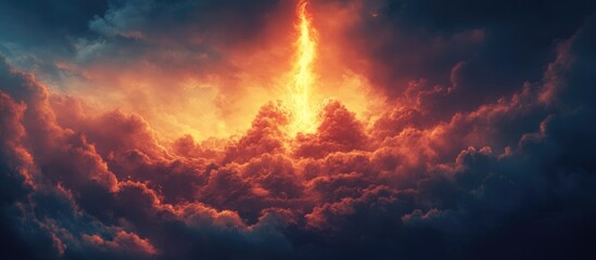 Fototapeta premium Mysterious Flame Emerges Amidst the Clouds