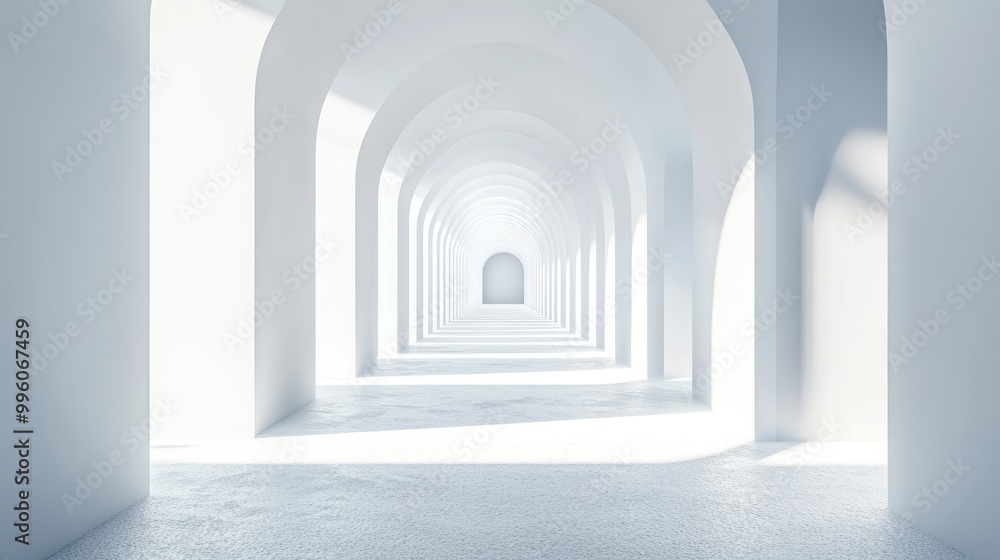 Aufkleber surreal 3d rendering of an infinite corridor with a white vertical background showcasing a dreamlike