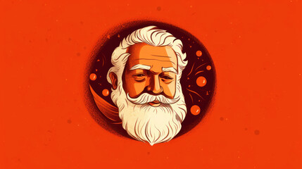 Illustration of Santa Claus face on a dark orange background