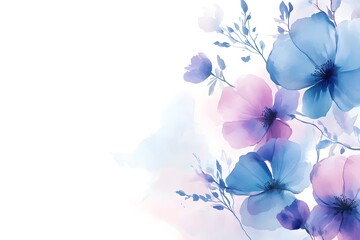 Obraz premium Abstract watercolor background with blue and purple flowers, illustration on a white background.