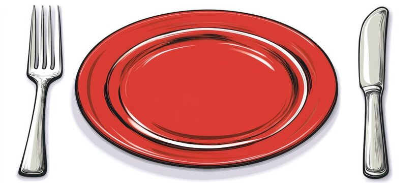 Fork knife and red plate clipart for menu design