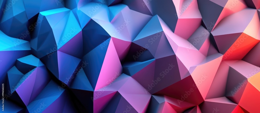 Poster abstract low poly geometric background featuring modern gradient colors in shades of blue red and vi