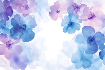 Abstract watercolor background with blue and purple flowers, illustration on a white background.