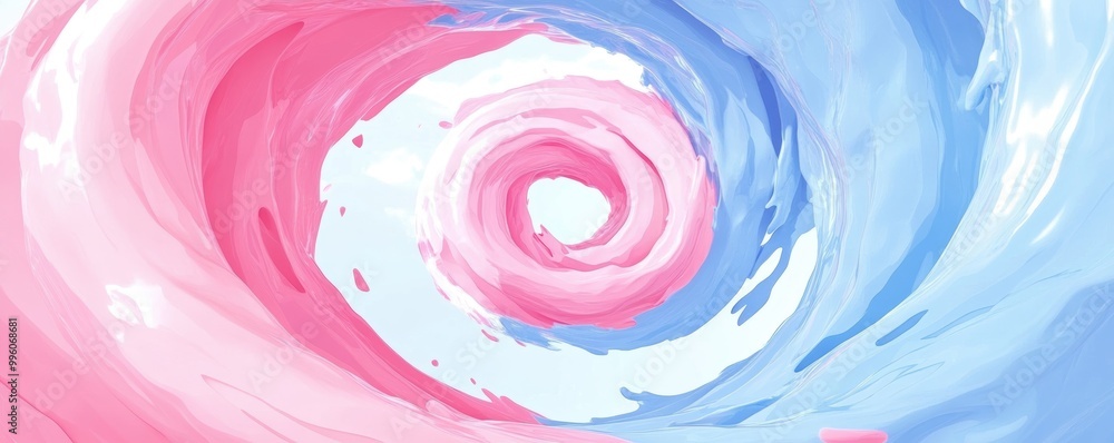Poster swirling blend of pink and blue colors, creating a dreamy and abstract background suitable for vario