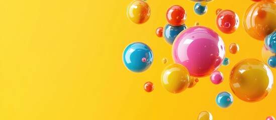 Vibrant floating spheres set against a vivid yellow backdrop 3D rendering