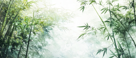 Decoration of bamboo leaves painted by watercolor. chinese paint