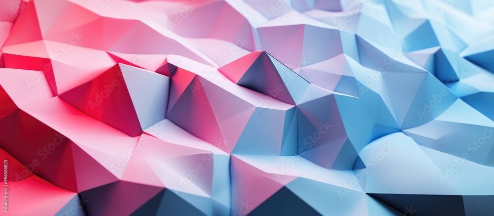 Poster Abstract 3D rendering of a geometric background featuring modern gradient colors in a low poly style with a blue and red gradient surface