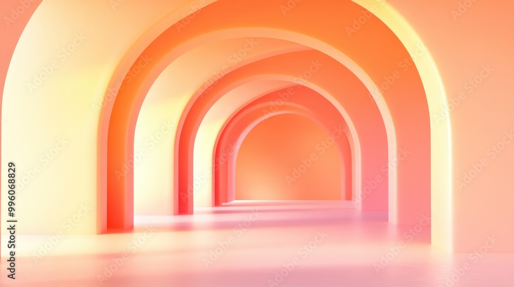 Aufkleber peach fuzz color of the year 2024 featuring a 3d surreal design abstract arch tunnel backdrop with a