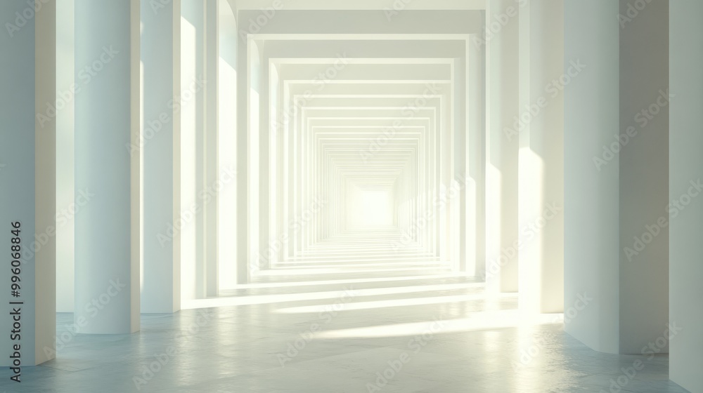 Aufkleber surreal 3d rendering of an infinite corridor with a white vertical background showcasing a dreamlike