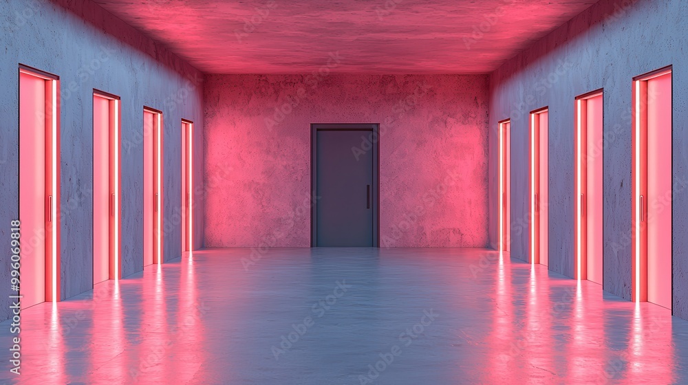 Aufkleber modern corridor with glowing pink lights and minimalist design, creating a vibrant and dynamic atmos