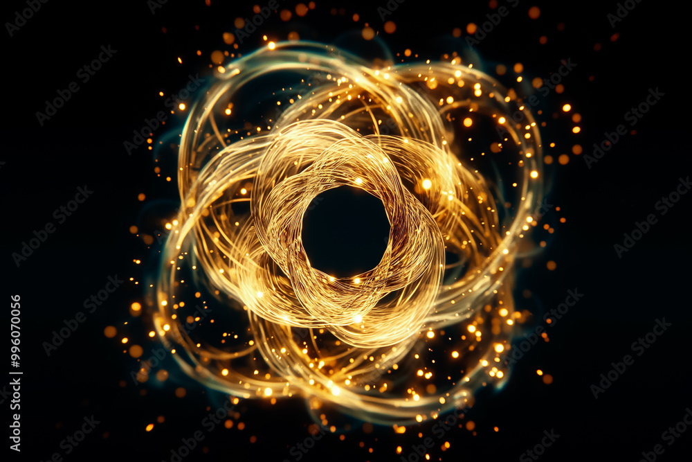 Poster golden and shimmering swirls intertwine against a dark backdrop, creating a mesmerizing abstract com