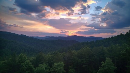 Fototapeta premium Majestic Sky over Wilderness at Sunset: A Spectacular Natural Scenery. Witness the Beauty and Serenity.