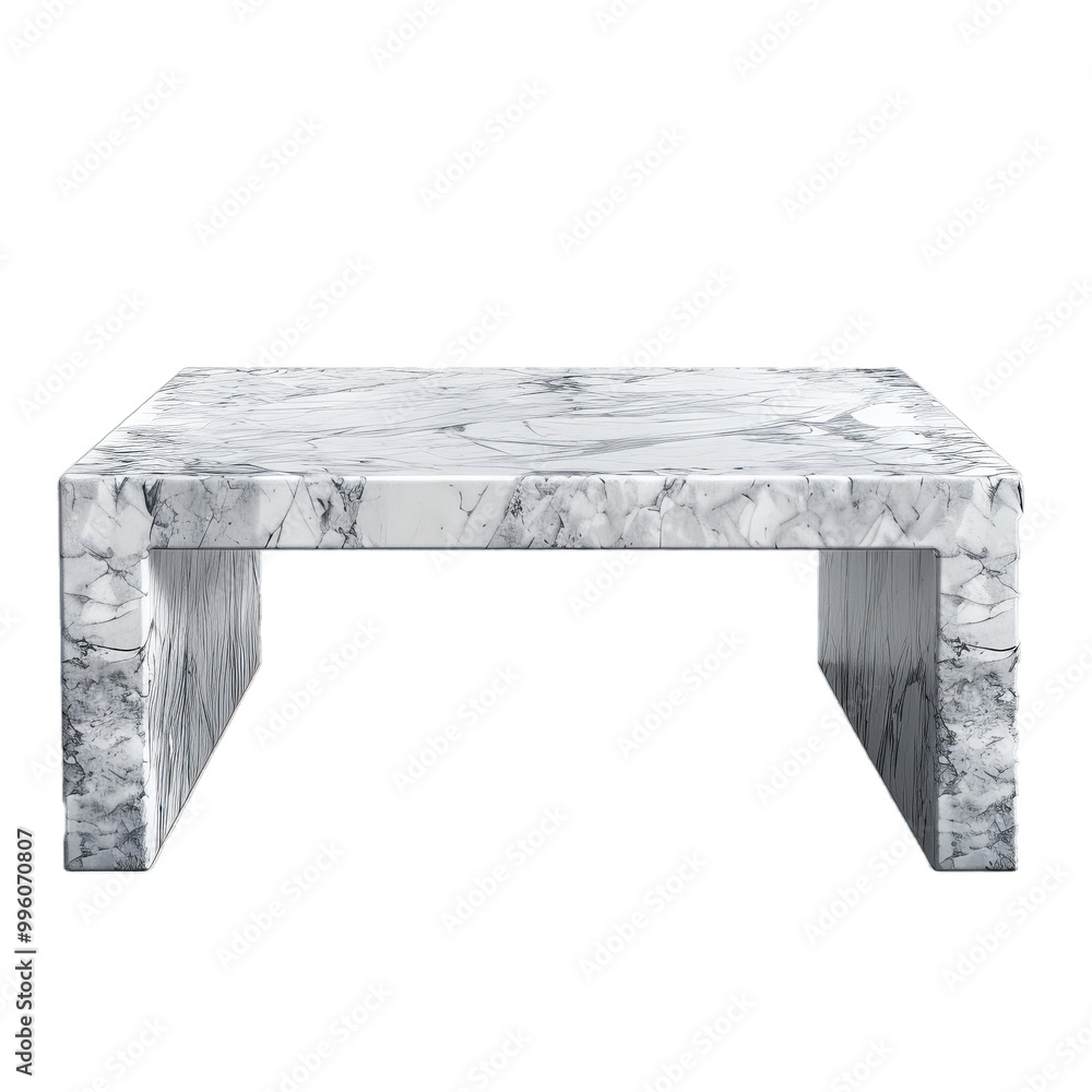 Poster minimalistic white marble coffee table with empty surface isolated on white background