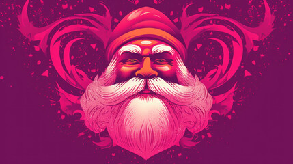 Obraz premium Illustration of Santa Claus face on a vivid magenta background