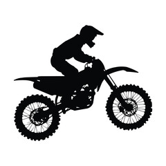Black silhouette Vector of an off-road Dirt bike motorcycle and rider jumping high