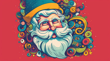 Illustration of Santa Claus face on a colorful background