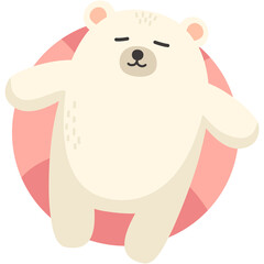 A polar bear is lying on a swim ring.