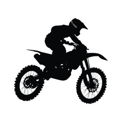Black silhouette Vector of an off-road Dirt bike motorcycle and rider jumping high