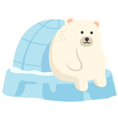 There is a polar bear and an igloo.