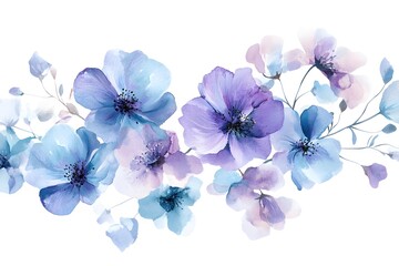 Fototapeta premium Abstract watercolor painting with blue and purple flowers on a background. 