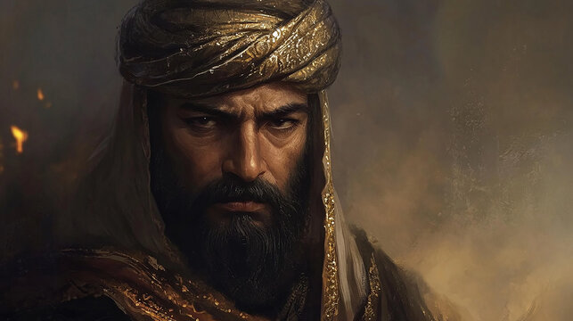 A close-up portrait of a man with a beard and a turban.