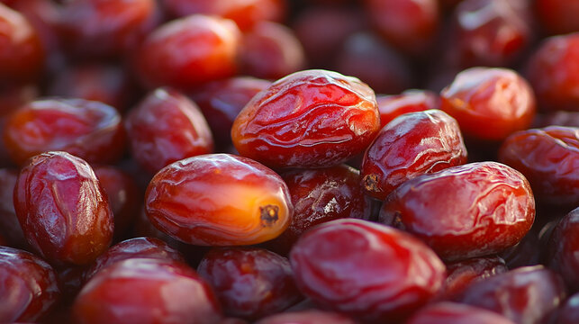A close-up shot of a pile of red dates.