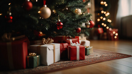 Presents under a beautiful Christmas tree