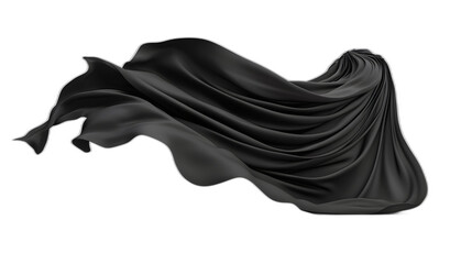A black cloak billowing as if caught by the wind isolated on a plain white background