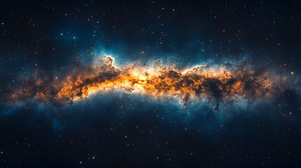 Obraz premium Milky Way galaxy on a black background, featuring cosmic dust, stars, and nebulae in a high-resolution astrophotography scene with an ethereal glow and cosmic energy.
