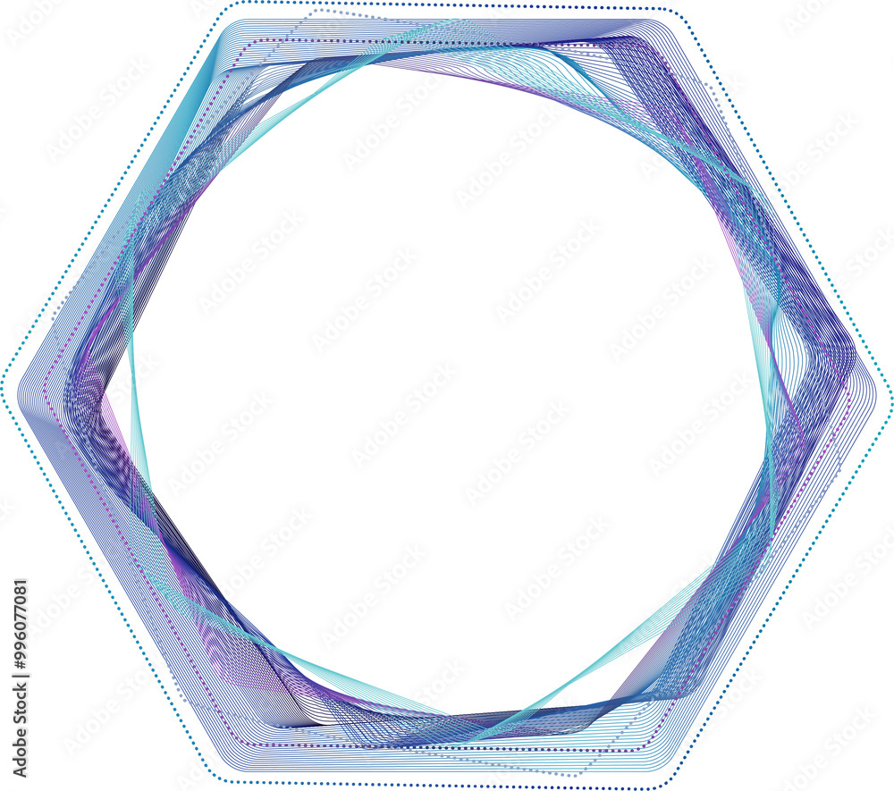 Aufkleber hexagonal frame with swirling, translucent lines in shades of purple and blue, creating futuristic a