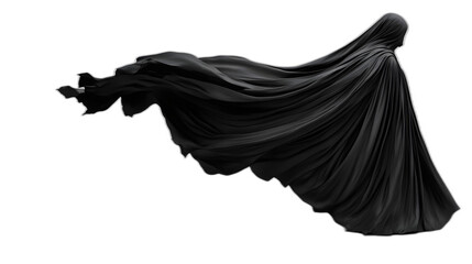 A black cloak billowing as if caught by the wind isolated on a plain white background