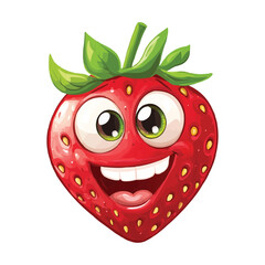 Obraz premium Vector Cartoon smiling strawberry with eyes and mouth with cute and happy face