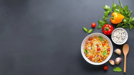 Delicious Rice Dish with Chickpeas  Tomatoes  and Peppers