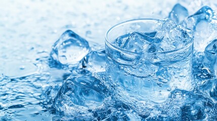 Refreshing Glass of Water with Ice Cubes Hydration, Wellness, and Replenishment on a Warm Day, Perfect for Summer, Thirst Quenching, and Staying Healthy