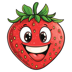 Obraz premium Vector Cartoon smiling strawberry with eyes and mouth with cute and happy face