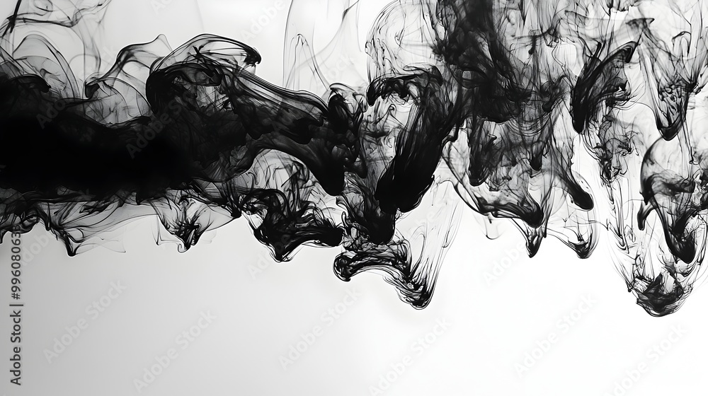Poster Elegant Monochrome Ink Swirls Abstract Background with Copy Space
