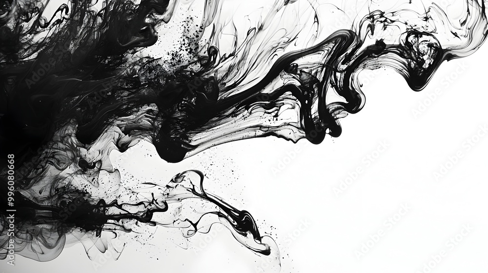 Poster elegant monochrome ink swirls abstract background with copy space