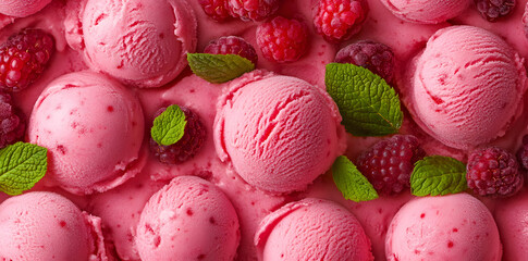 Texture of tasty berry sorbet, ice cream as background, top view