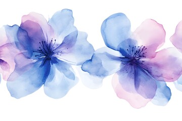 Fototapeta premium Abstract watercolor painting with blue and purple flowers on a background. 