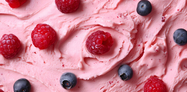 Texture of tasty berry sorbet, ice cream as background, top view