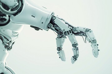 Modern robotic arm is shown making a pinching gesture, highlighting its dexterity and precision