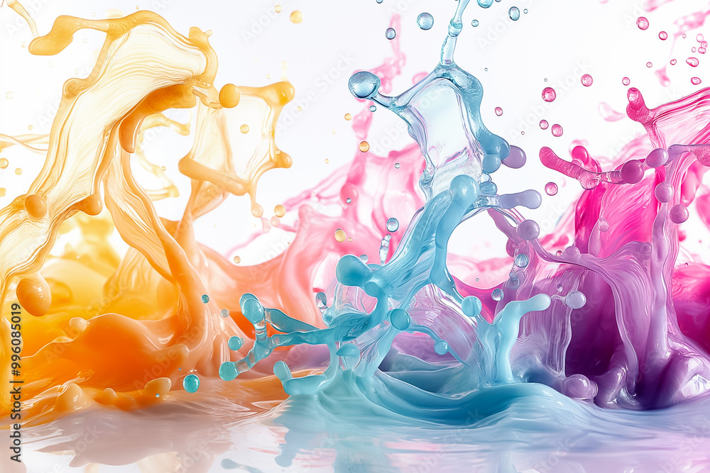 Poster an explosion of colorful paint splashes forms a captivating backdrop. the warm tones merge with cool