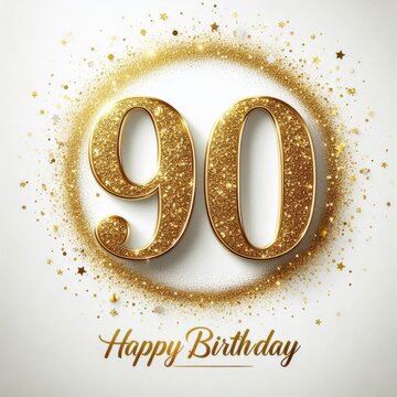 Glittering golden '90' with birthday wishes, celebrating a milestone birthday.