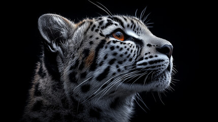 Obraz premium Gepard in profile on a dark background, high contrast, black and white photography