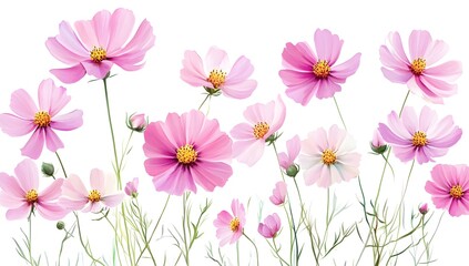Fototapeta premium Beautiful pink cosmos flowers with a watercolor painting effect on a white background,