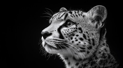 Obraz premium Gepard in profile on a dark background, high contrast, black and white photography